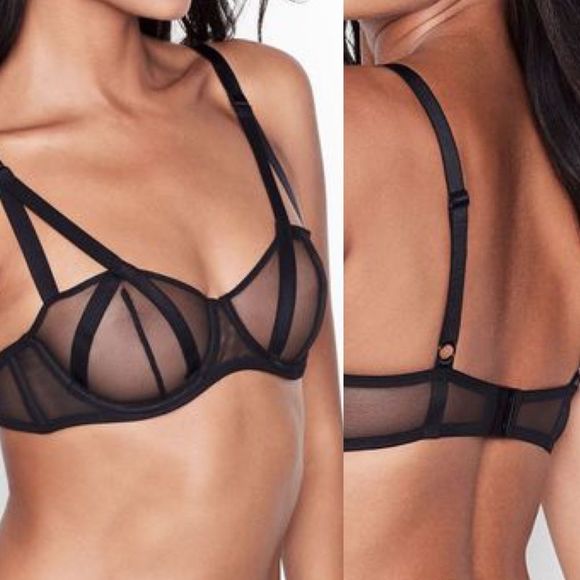Victoria's Secret Very Sexy Unlined Balconette Caged Mesh Bra black 38D - Picture 1 of 3